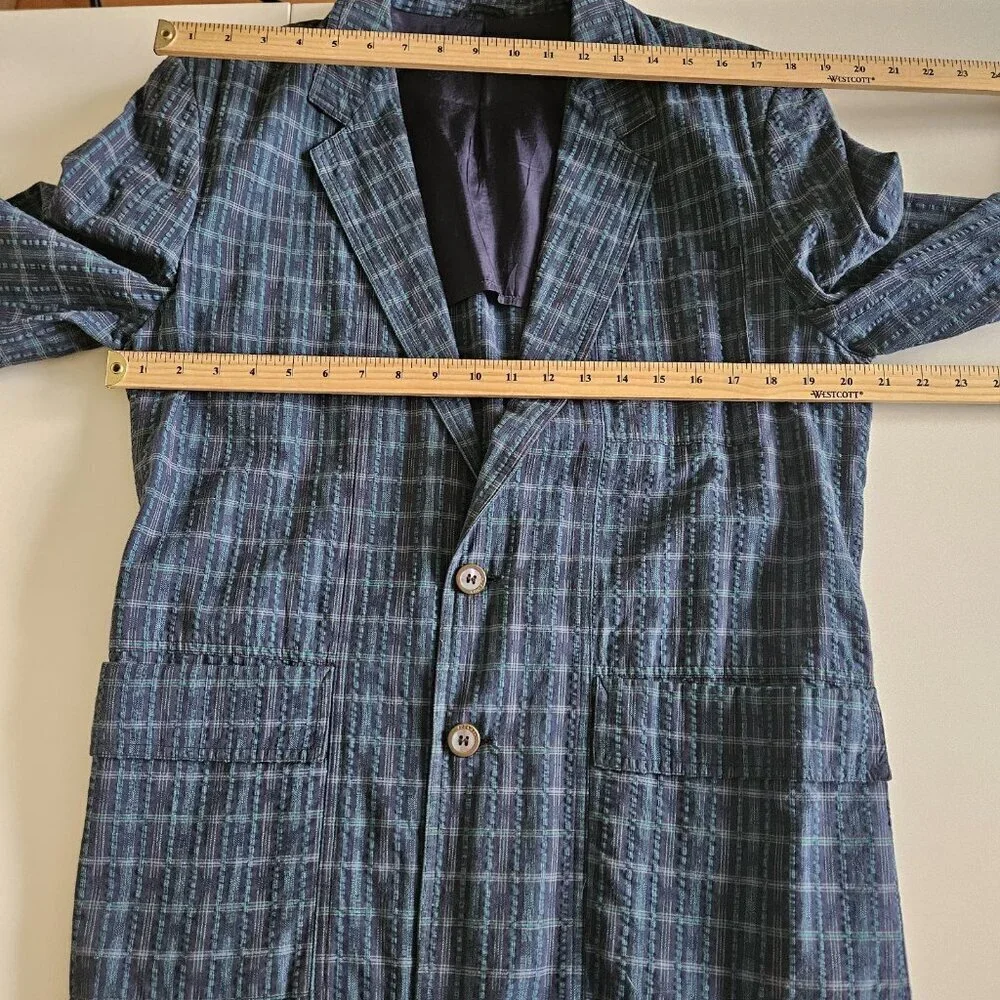 Azzurra Blazer Men 46 R Multi Seersucker Cotton Lined Sleeves Double Vented Boho - Picture 4 of 16